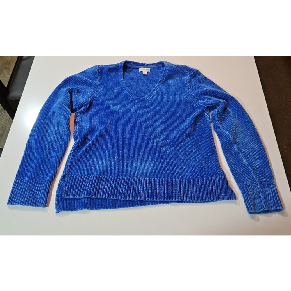 Maison Jules Womens Chenille V-Neck Pullover Sweater, Royal Blue, Size Small